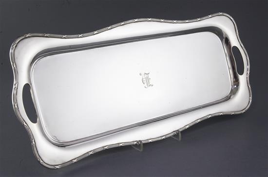 An Edwardian silver rectangular tray by Martin, Hall & Co, 37.5 oz.